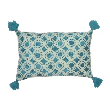 Lumbar Embellished Geometric Pillow With Tassels Turquoise - Opalhouse™ : Target