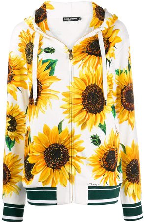 sunflower-print zipped hoodie