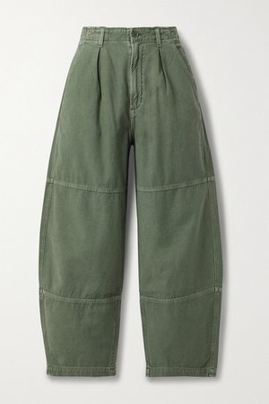 Hadley Paneled Cotton-twill Pants - Army green