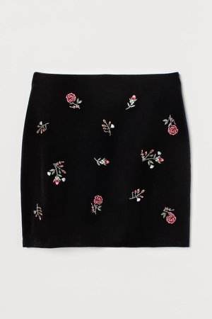 Embroidered Skirt - Black