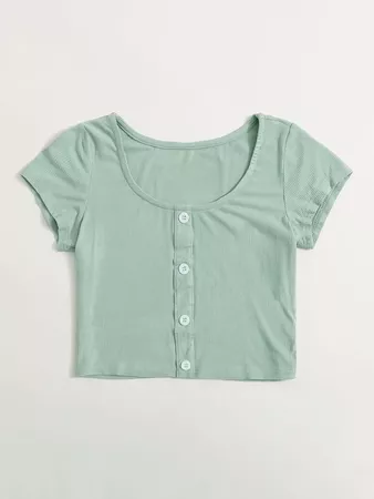 Button Front Crop Tee | ROMWE USA