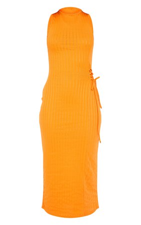 Orange Broderie Rib Sleeveless Midi Dress | PrettyLittleThing USA