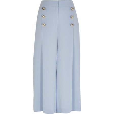 Blue button front culotte trouser | River Island