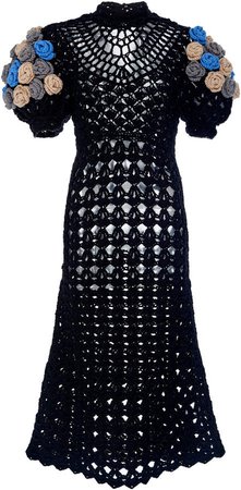 Short Sleeve Crochet Midi Dress