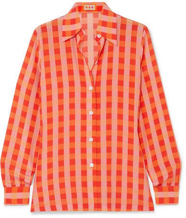 LHD - Star Island Gingham Silk Crepe De Chine Shirt - Orange