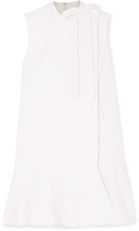 Bow-detailed Ruffled Wool-blend Crepe Mini Dress - Ivory