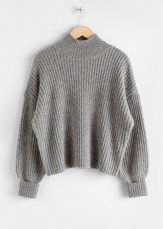 Oversized Mock Neck Wool Blend Sweater - Grey - Sweaters - & Other Stories