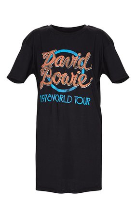 Black David Bowie Slogan T Shirt Dress | PrettyLittleThing USA