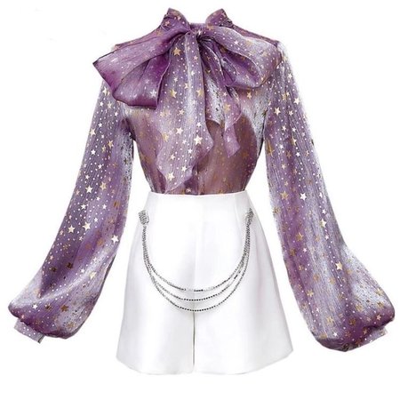 purple gold the kesse sheer metallic star blouse dress
