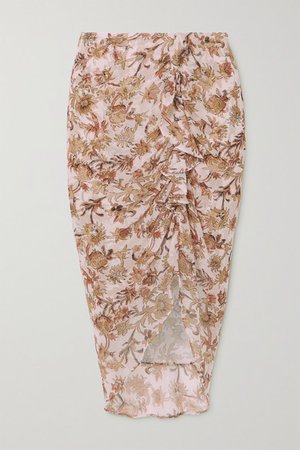 Hazel Ruched Floral-print Fil Coupe Silk-blend Chiffon Skirt - Pink