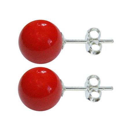 Sterling Silver Blood Red Coral 8mm Ball Stud Earrings | Etsy