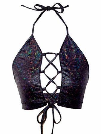 lace up halter bralette w/ holo flakes