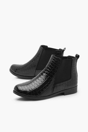 Patent Croc Chelsea Boots | Boohoo
