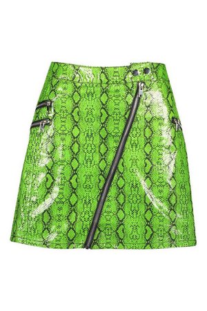 Snake PU Zip Front Mini Skirt | Boohoo