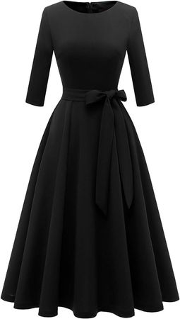 Amazon.com: DRESSTELLS Vintage Tea Dress for Women, 1950s Cocktail Party Dresses, Modest Bridesmaid Dress for Wedding Guest, 3/4 Sleeve Formal Aline Church Dress, Fit Flare Prom Dress Black L : Clothing, Shoes & Jewelry