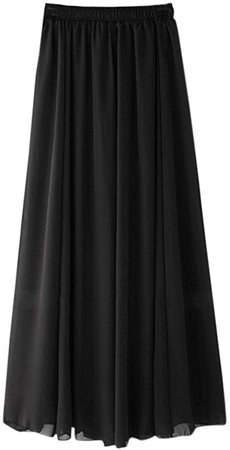 Ezcosplay Women's Double Layer Retro Chiffon Long Skirt Elastic Waist Boho Skirt Black at Amazon Women’s Clothing store