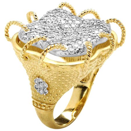 Stambolian 18 Karat Yellow White Gold Pavé Set Diamonds Large Dome Cocktail Ring