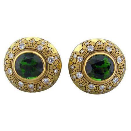 ALEX SEPKUS Important Green Tourmaline Gold Earrings For Sale at 1stdibs