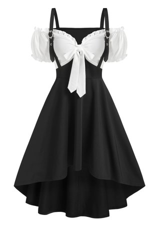 [26% OFF] 2021 Cold Shoulder Bowknot Detail High Low Twofer Dress In BLACK | DressLily
