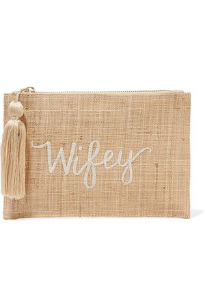 Kayu | Wifey embroidered woven straw pouch | NET-A-PORTER.COM