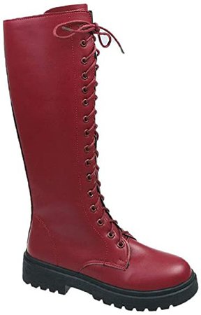 Amazon.com | CELNEPHO Womens Over The Knee Boots, Lace Up Zip Low Chunky Heel Motorcycle Combat Knee High Boots | Over-the-Knee