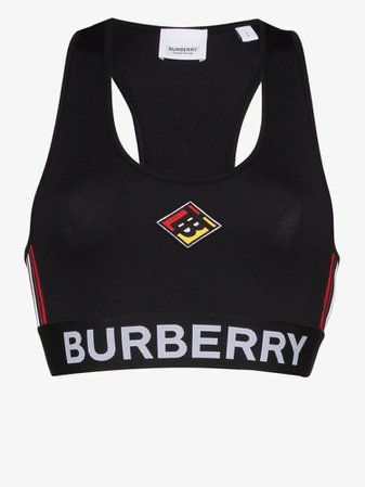 BURBERRY Logo Graphic Stretch Jersey Bra Top In Black