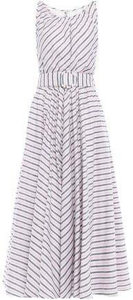 Belted Striped Cotton-gauze Midi Dress