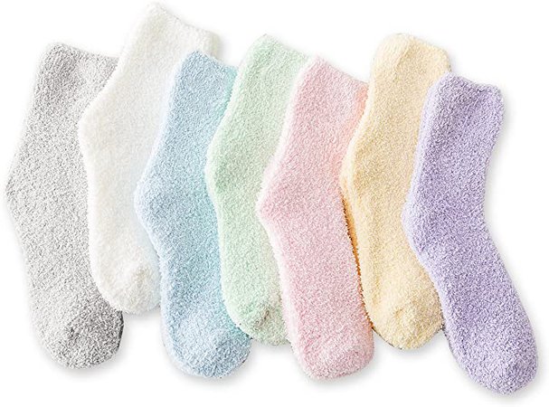 Women's Cozy Fluffy Socks Fuzzy Socks Plush Socks 5,7,8 Pairs (7 Pairs Solid Color,4.5-8.5(Women Shoe)) at Amazon Women’s Clothing store