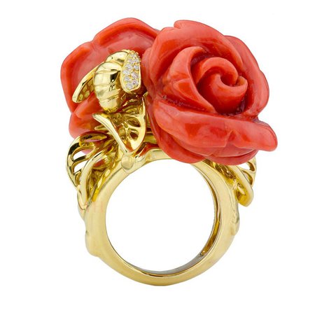 Christian Dior Rose Dior Pre Catelan Gold Coral Diamond Bee Ring