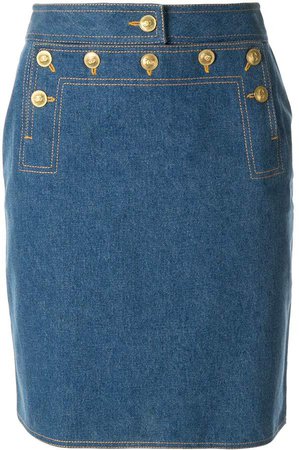 Pre-Owned buttoned flap denim skirt