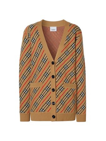 Burberry Coralie Icon Stripe Merino Wool-Blend Cardigan