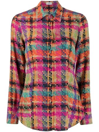 Shop pink & black Etro check print silk shirt with Express Delivery - Farfetch