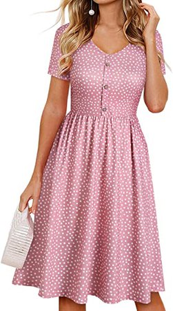 YATHON Summer Dresses for Women 2022 with Sleeves Cotton V Neck Button Down A Line Casual Dress Pockets at Amazon Women’s Clothing store