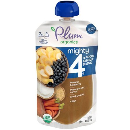 Plum Organics Mighty 4 Organic Toddler Food, Banana, Blueberry, Sweet Potato, Carrot, Greek Yogurt & Millet - 4oz : Target