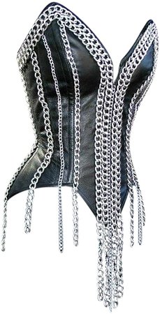 *clipped by @luci-her* Chained Corset-Fabulous Scene Punk Overbust Corset  with Chains: XS-5XL Black: Clothing