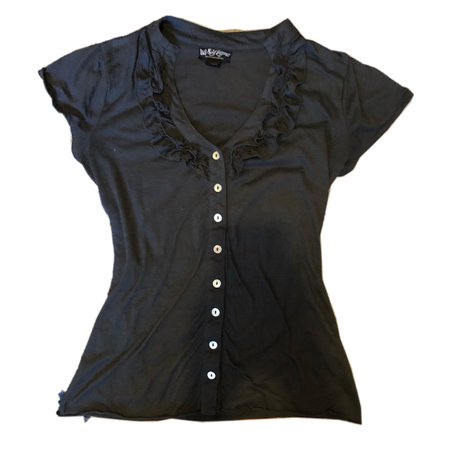 black ruffle button up blouse top