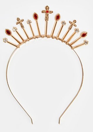 Cross And Jewel Crown Headband - Gold/Red – Dolls Kill