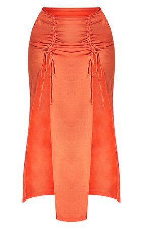 Plus Orange Linen Look Ruched Front Maxi Beach Skirt - Skirts - PLT Plus - Shop By.. | PrettyLittleThing USA