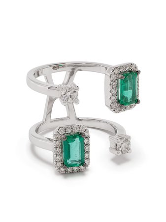 Stefere 18kt white gold diamond emerald ring - FARFETCH