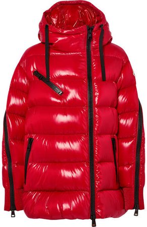Liriope Hooded Quilted Glossed-shell Down Jacket - Red