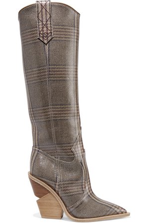 Fendi | Prince of Wales checked coated-canvas knee boots | NET-A-PORTER.COM