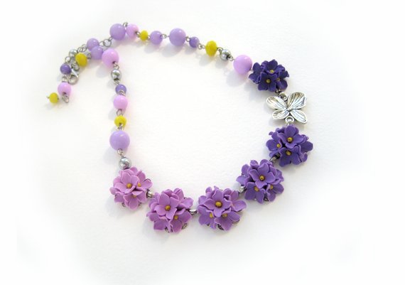 Lovely spring necklace with lilac flowers Floral bridesmaids