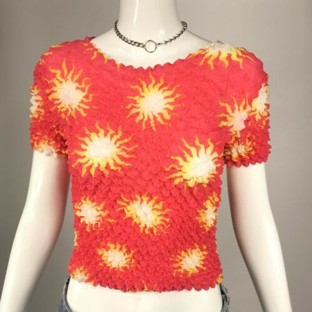 Vintage 90s 00s Coral Sun Print Popcorn Tee Cyber Y2K Grunge Egirl Looks | eBay