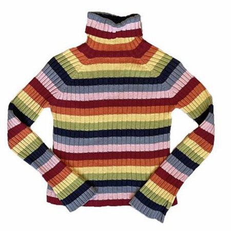 Ribbed rainbow striped turtleneck sweater. Has slits... - Depop