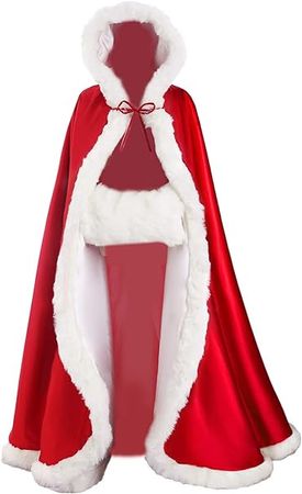 Amazon.com: BEAUTELICATE Wedding Cape Hooded Cloak for Bride Winter Reversible with Fur Trim Free Hand Muff Full Length 50'' Apple Red : Clothing, Shoes & Jewelry