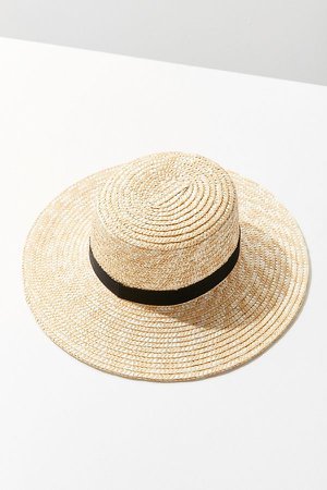 Straw Ribbon-Trim Boater Hat | Urban Outfitters
