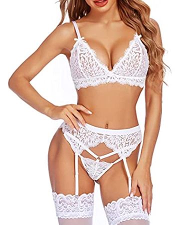 Amazon.com: Avidlove Sexy Lingerie Set Lace Bra and Panty with Garter Belts Sexy Two Piece Negligee Sleepwear: Clothing, Shoes & Jewelry