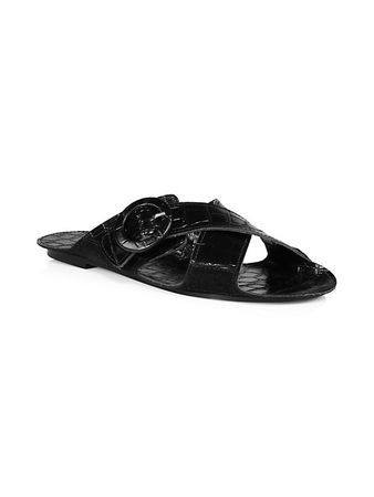 Shop Definery Loop Cross Croc-Embossed Leather Flat Sandals | Saks Fifth Avenue