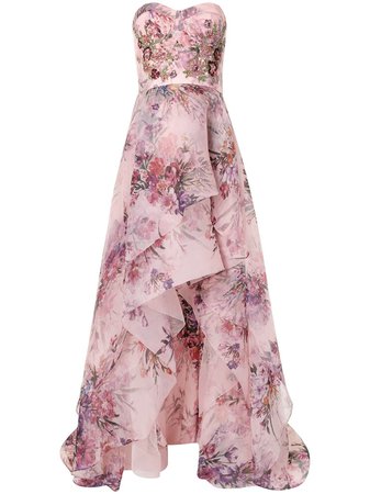 Marchesa Notte, sequin-embellished floral-print gown