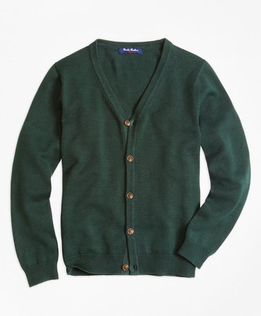 Boys' Hunter Green Button-Front Cardigan | Brooks Brothers